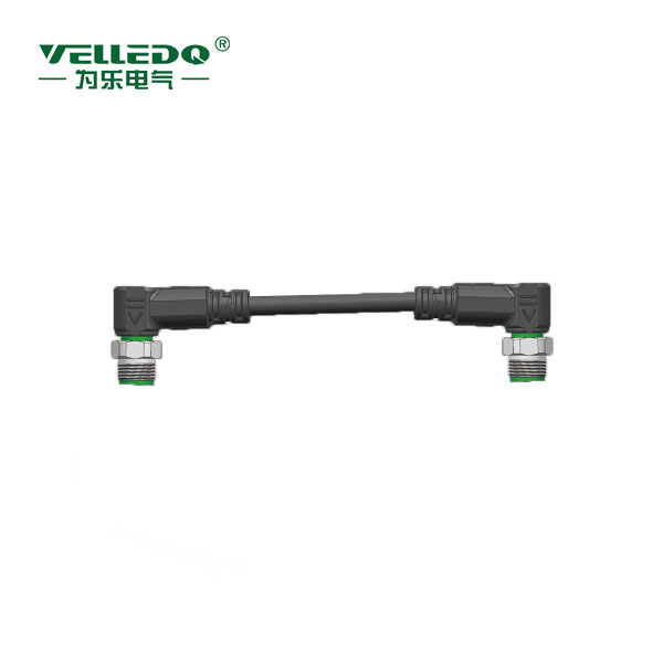 M12-2M08S-2.0PVC/BK  雙端M12預鑄8針彎帶2米PVC黑色線